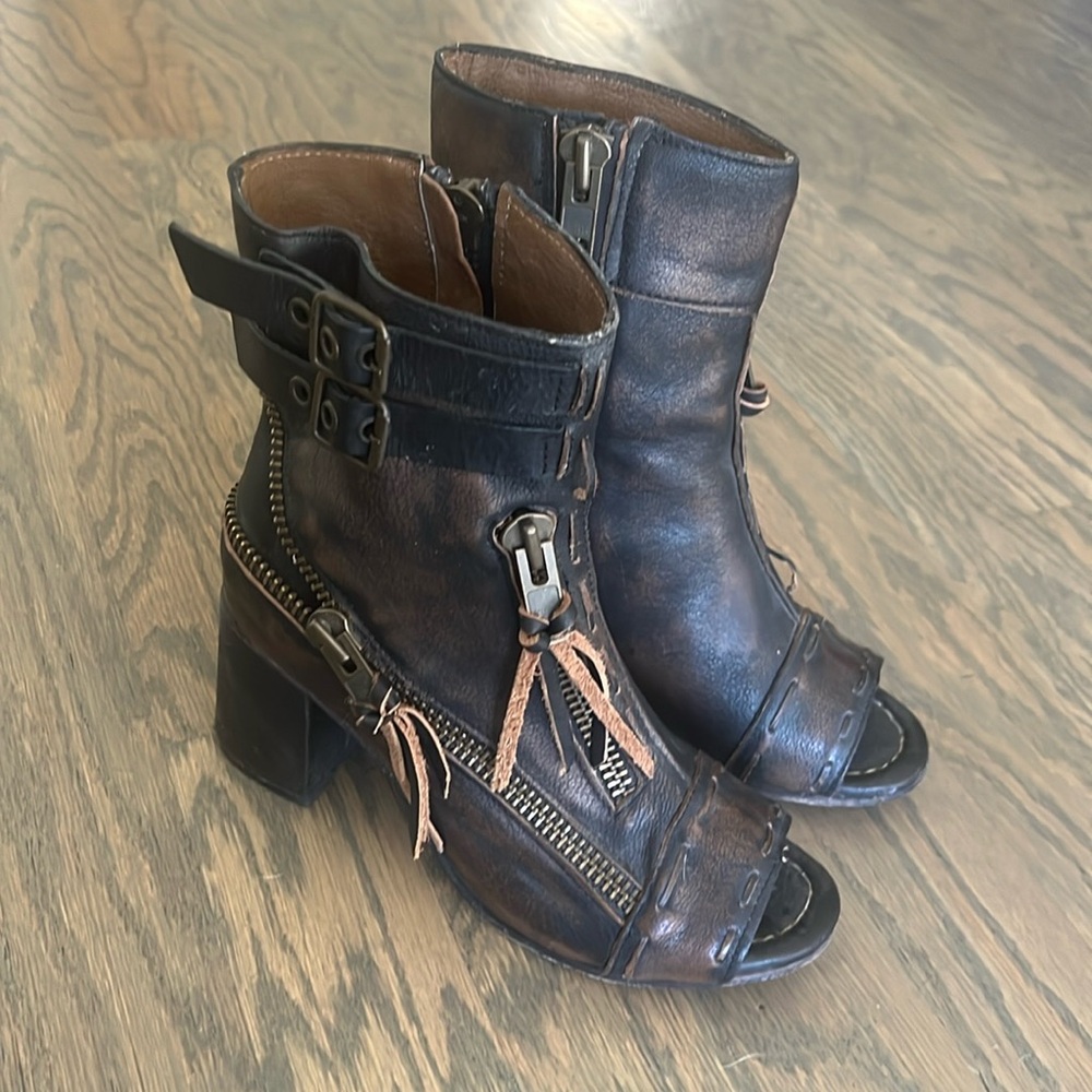 FREEBIRD-ZOMBIE
Brown Leather Peep-Toe Ankle Boots - Picture 3 of 6